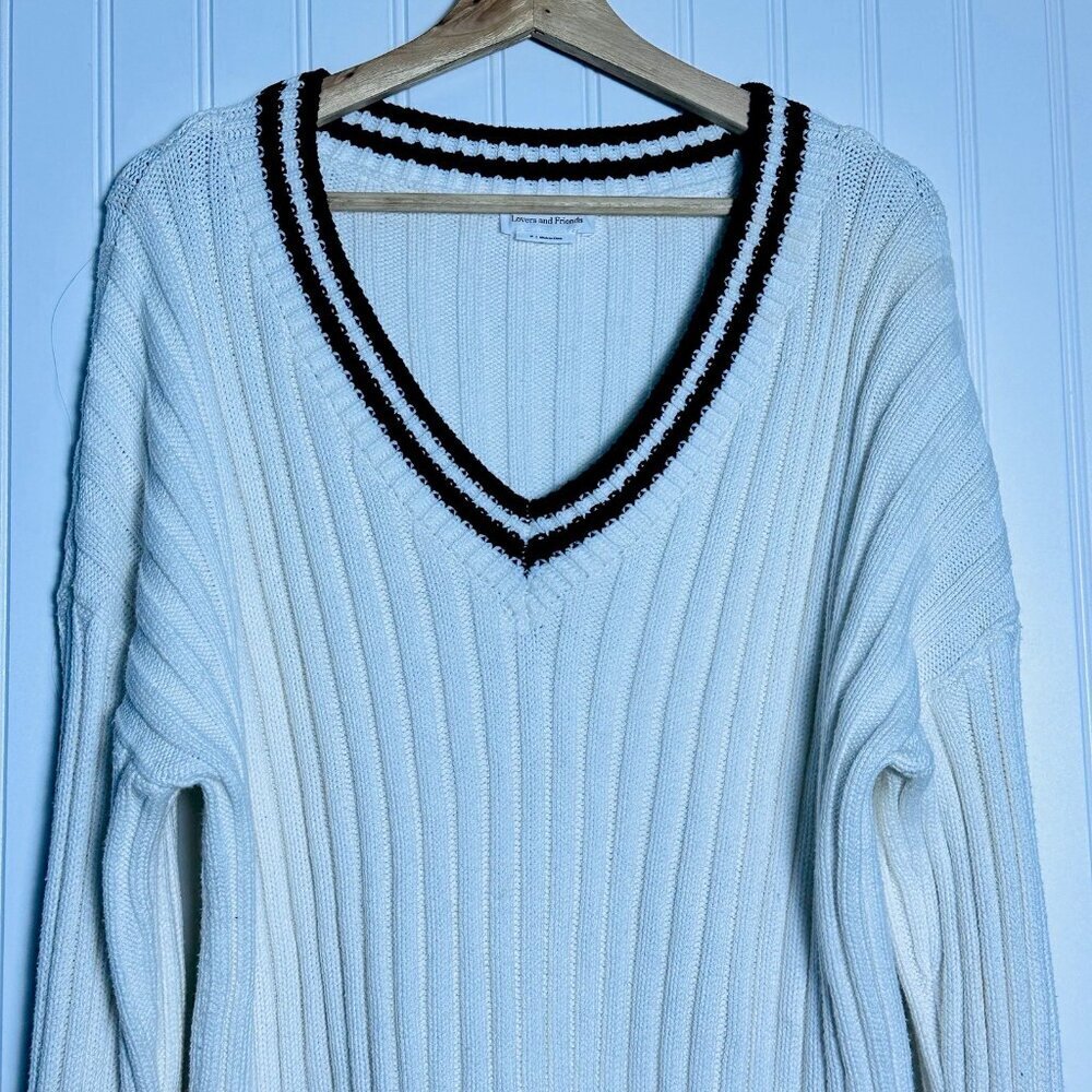 Lovers And Friends 'Danil' White And Black V Neck Sweater Size M Wool Casual - Picture 6 of 11